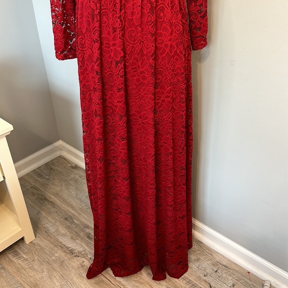 Elegant Red Lace Long Sleeve Full Length Maxi Formal Dress NWT - Picture 3 of 13